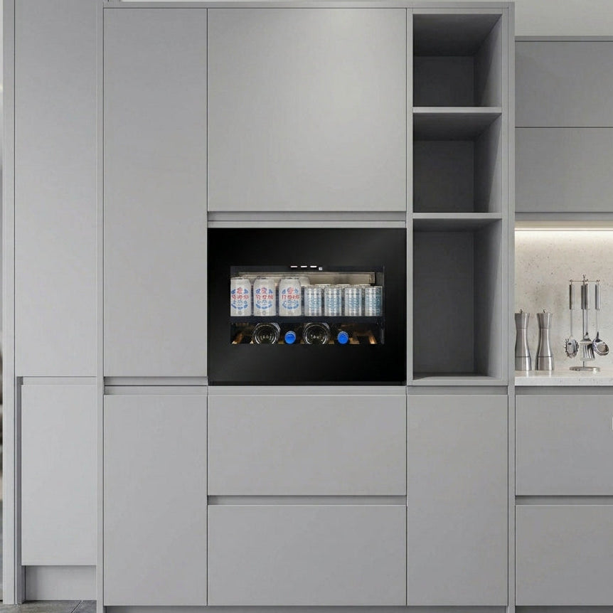 BVI-17B-TO - Push To Open Integrated Beverage Fridge - 37L - Black Glass