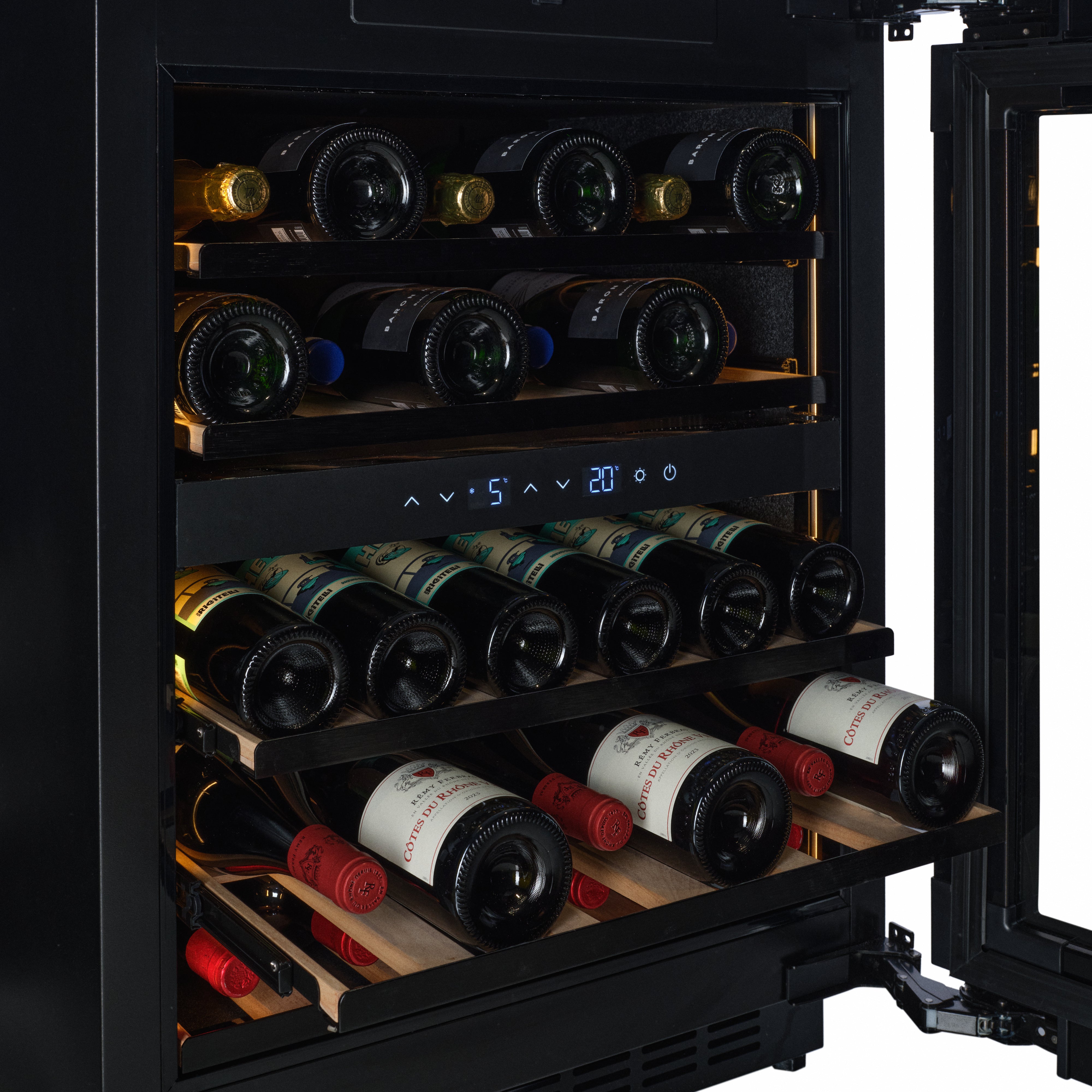 W34B-TO - Push 2 Open Wine Fridge - 36 Bottle - Black Glass