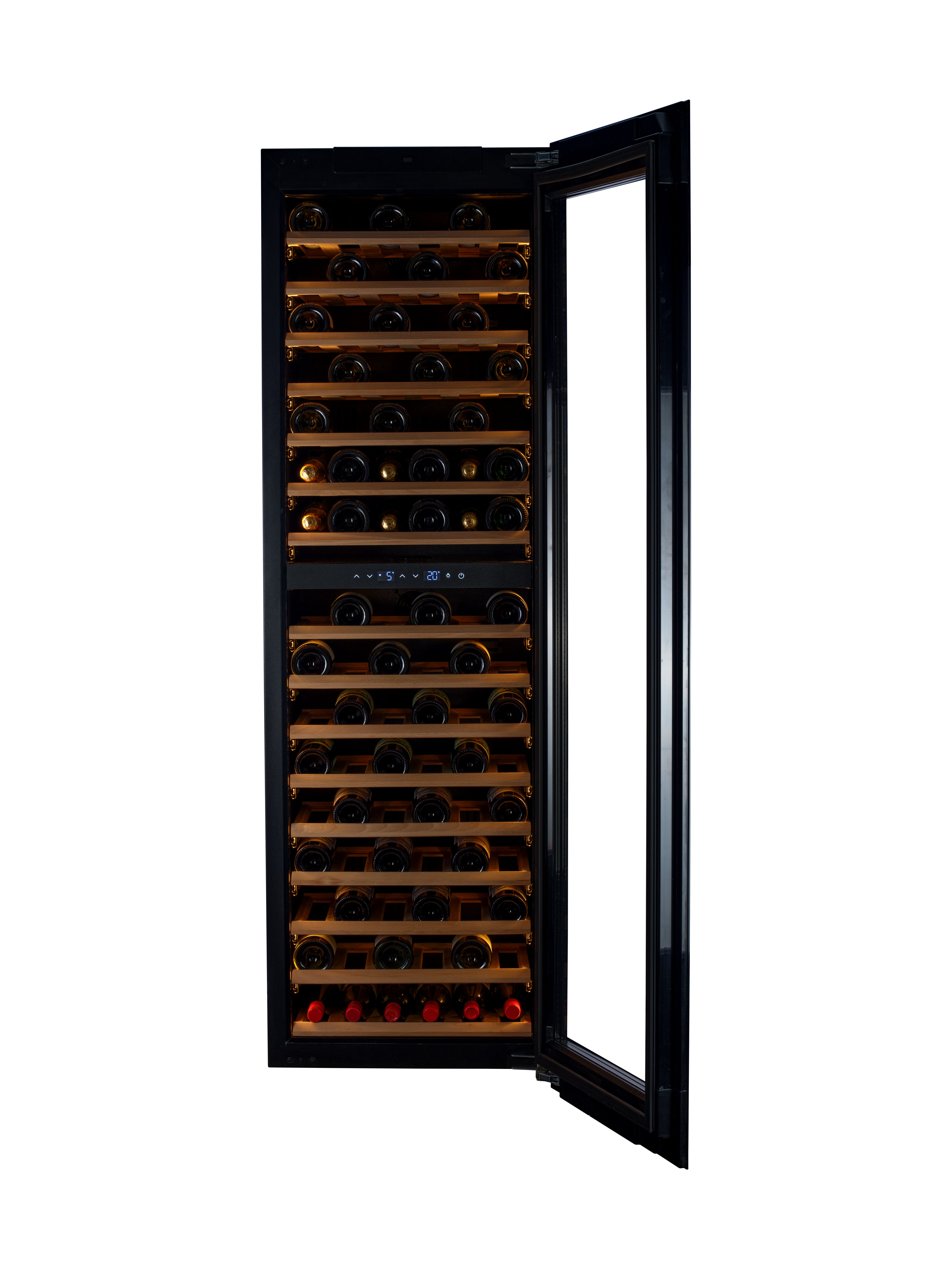W96B-TO - Push To Open Integrated Wine Fridge - 96 Bottle - Black Glass