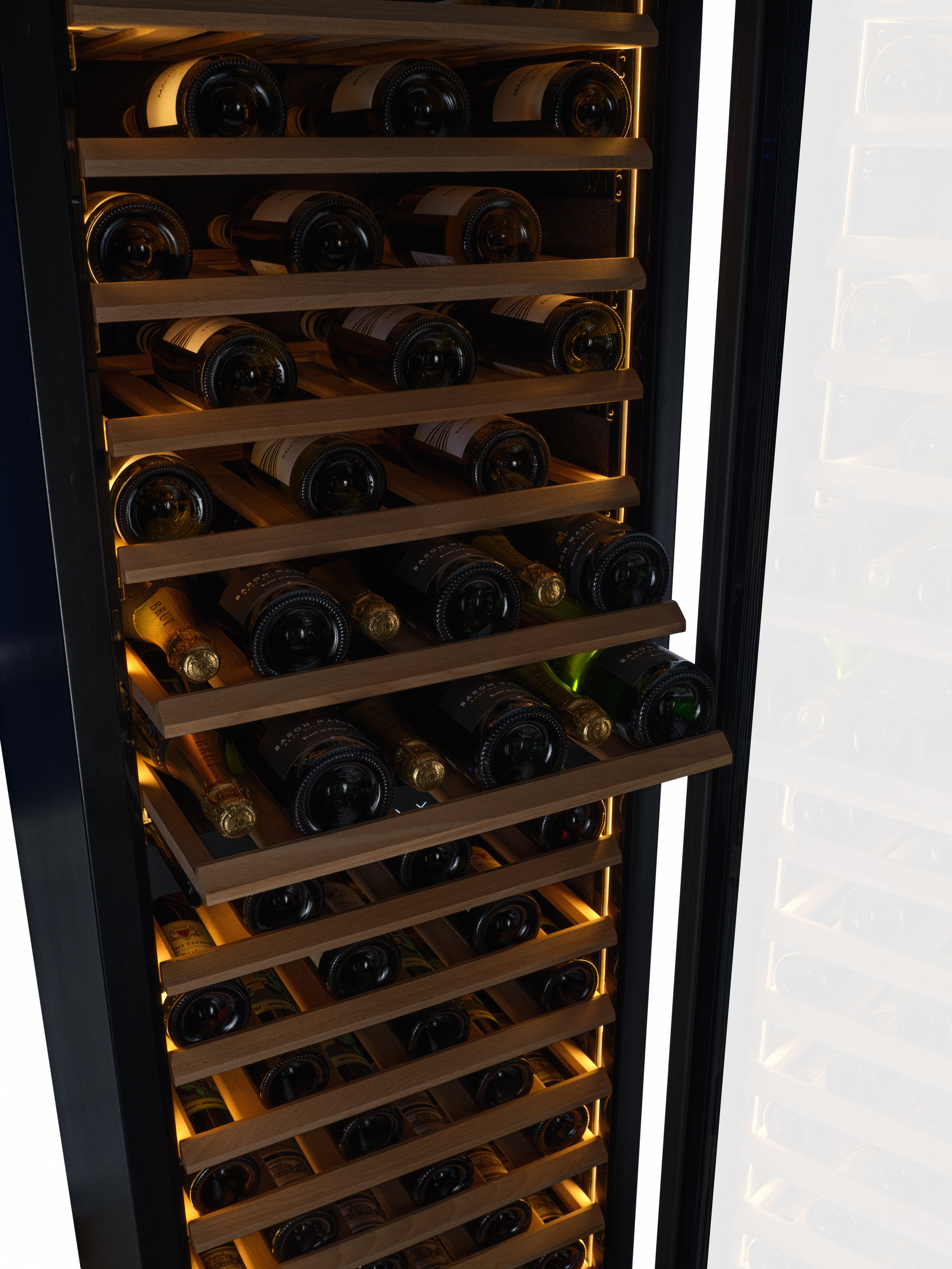 W96B-TO - Push To Open Integrated Wine Fridge - 96 Bottle - Black Glass