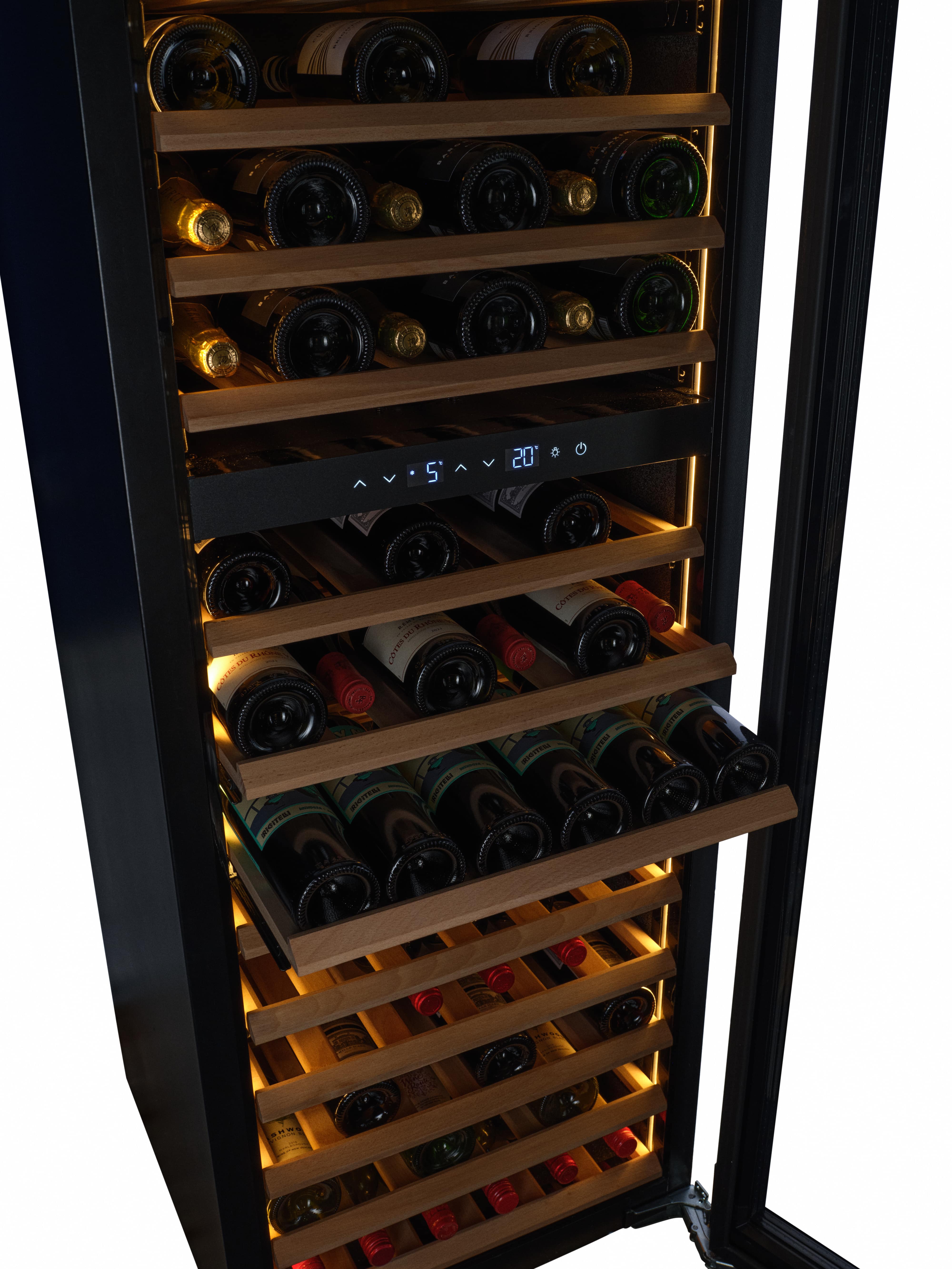 W96B-TO - Push 2 Open Integrated Wine Fridge - 255L - Black Glass