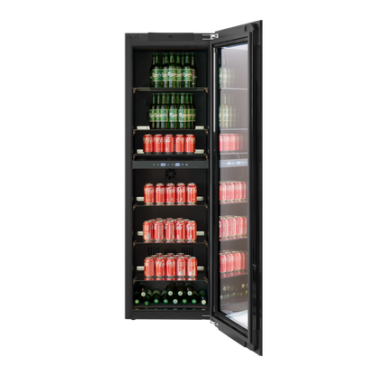 BV96B-TO - Push 2 Open Integrated Beverage Fridge - 255L - Black Glass