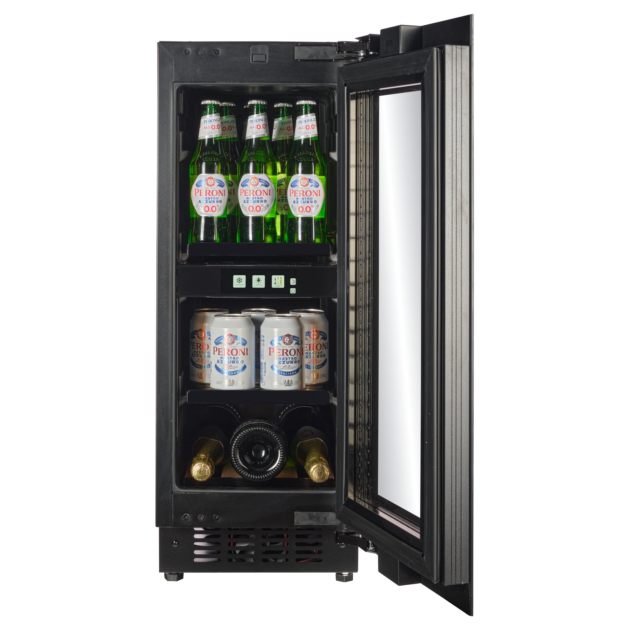 TFT-BV18B-TO - 300mm wide - Push 2 Open Beverage Fridge - 51L - Black Glass