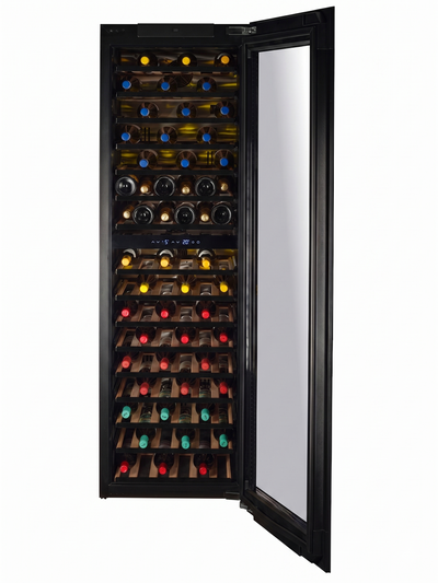 END OF LINE - W96B-TO - Push To Open Integrated Wine Fridge - 96 Bottle - Black Glass